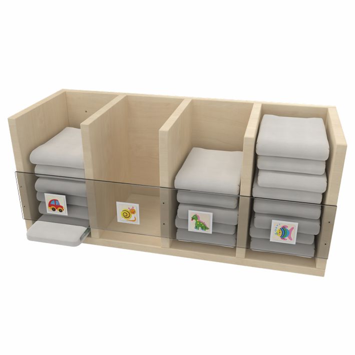 Windelregal mit Plexiglasblenden, 67 oder 100 cm breit, 4 Dekore